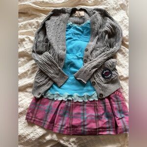 Y2k Hollister Pink Plaid Mini Skirt with Teal Accents
